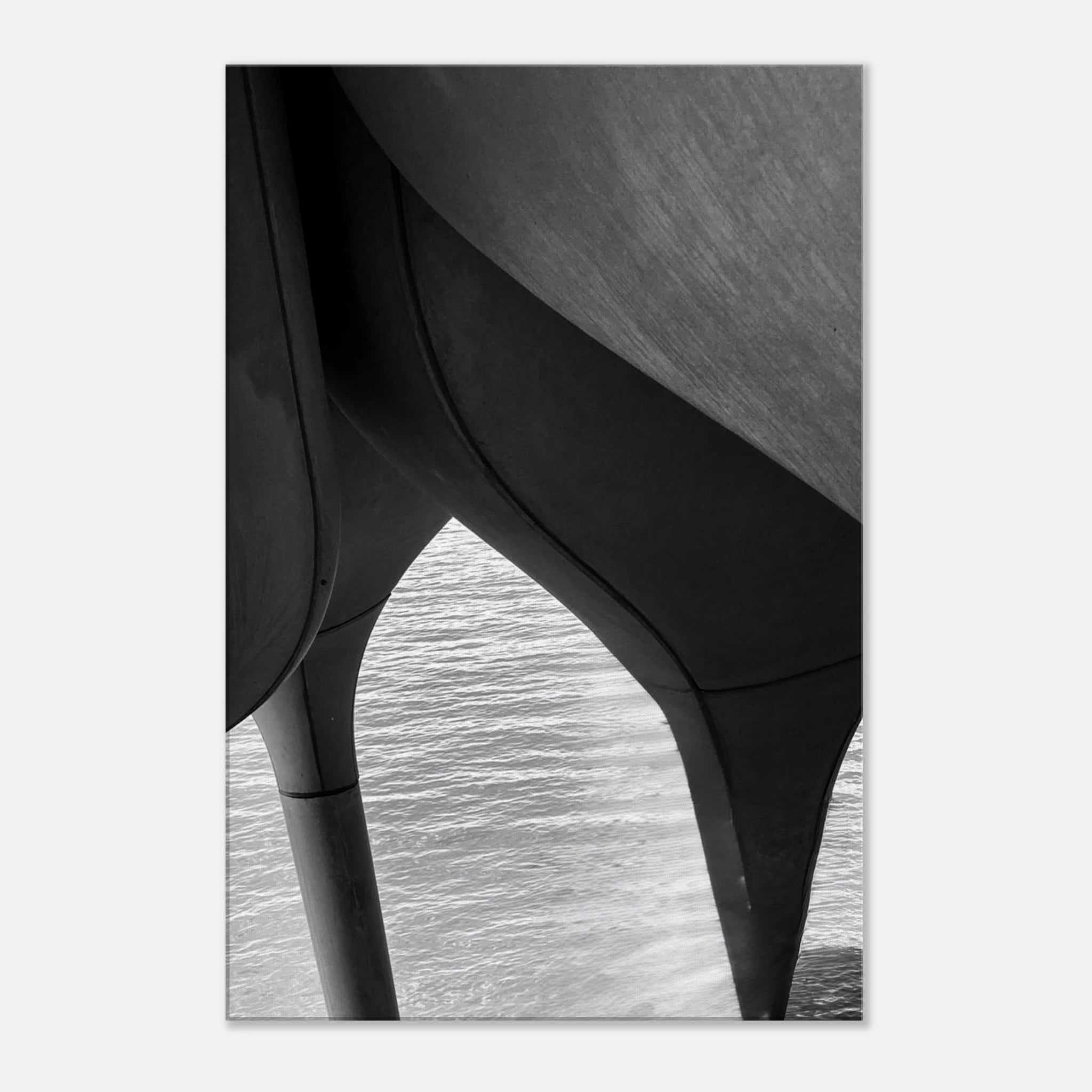 Abstract NYC Hudson River Pier canvas print featuring high heels in water, part of the Travel Collection Black & White Series.