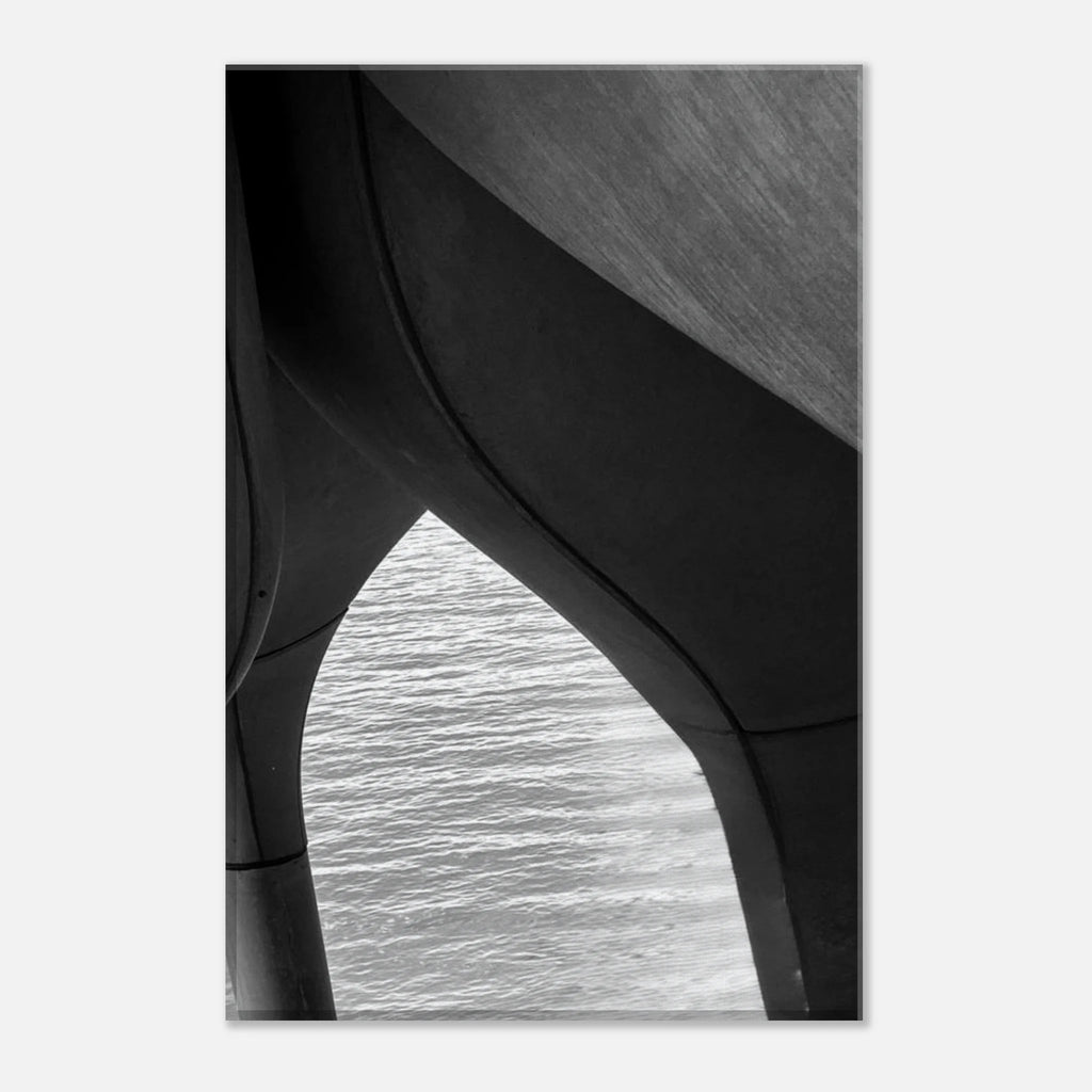 Black and white NYC Hudson River Pier abstract canvas print featuring high heels in water, part of the Studio Edition travel collection.