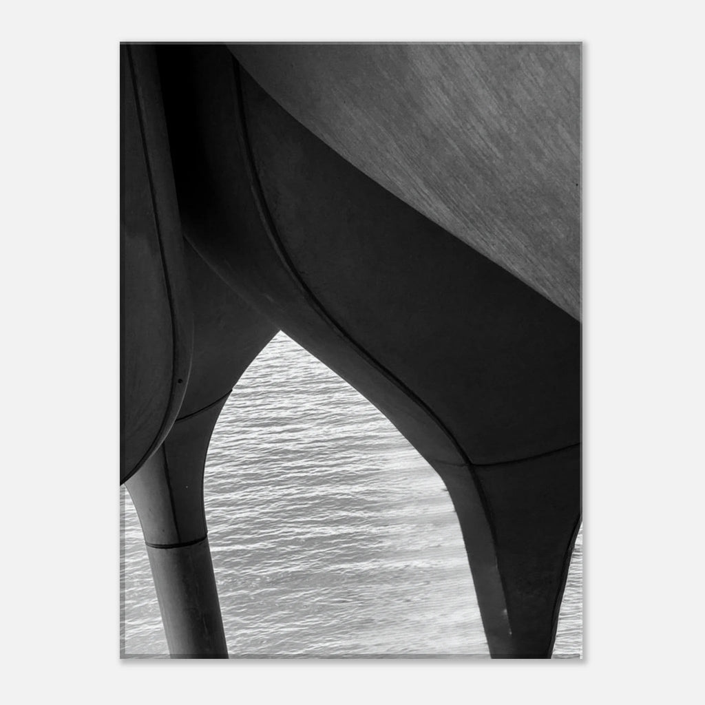 Black and white NYC Hudson River Pier abstract canvas print featuring high heels in water, part of the Studio Edition Travel Collection.