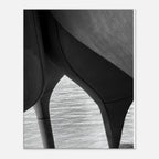 Abstract black and white canvas print of NYC Hudson River pier with high heels in water, part of the Studio Edition Travel Collection.
