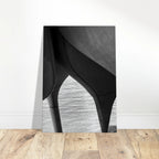 Black and white abstract canvas print of NYC Hudson River pier with high heels in water, part of the Travel Collection Studio Edition.