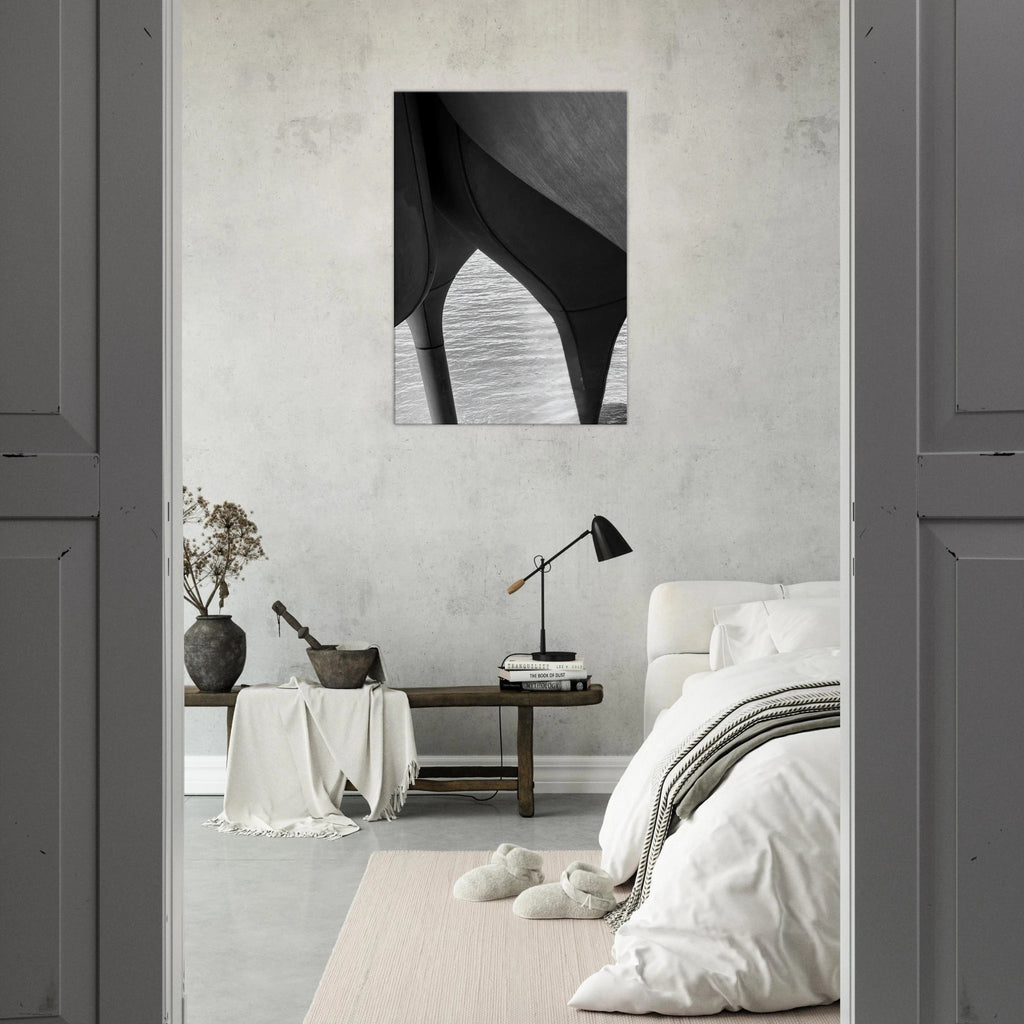 Abstract black and white canvas print of NYC Hudson River pier with high heels in water from the Travel Collection by My Store.