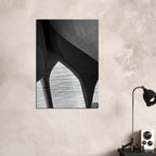 Black and white abstract canvas print of NYC Hudson River pier with high heels in water, part of the Studio Edition Travel Collection.