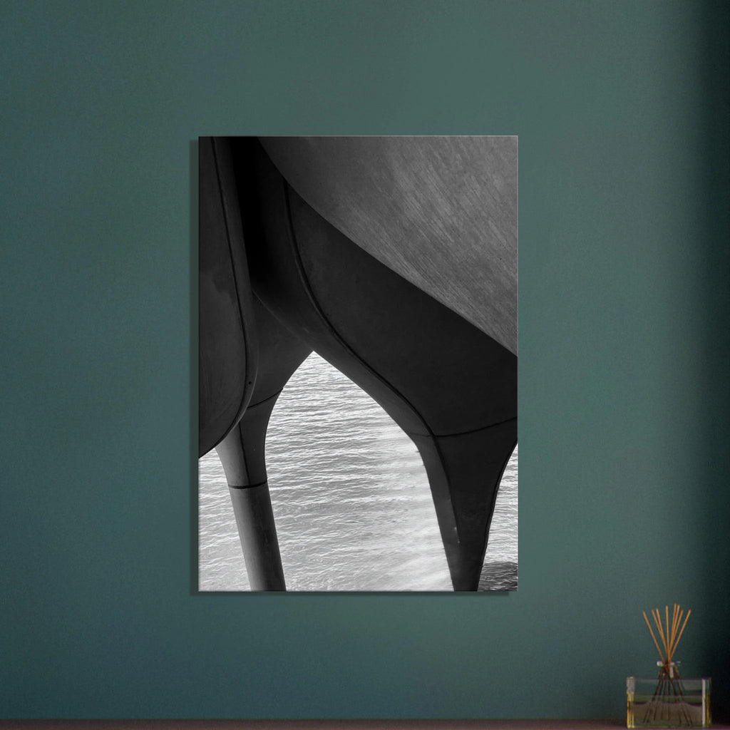 Black and white abstract NYC Hudson River Pier canvas print featuring high heels in water, part of the Studio Edition travel collection.