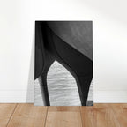Abstract black and white NYC Hudson River Pier art print featuring high heels in water, on canvas from the Travel Collection.