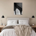 Black and white abstract canvas print of NYC Hudson River pier featuring high heels in water, part of the Studio Edition travel collection.