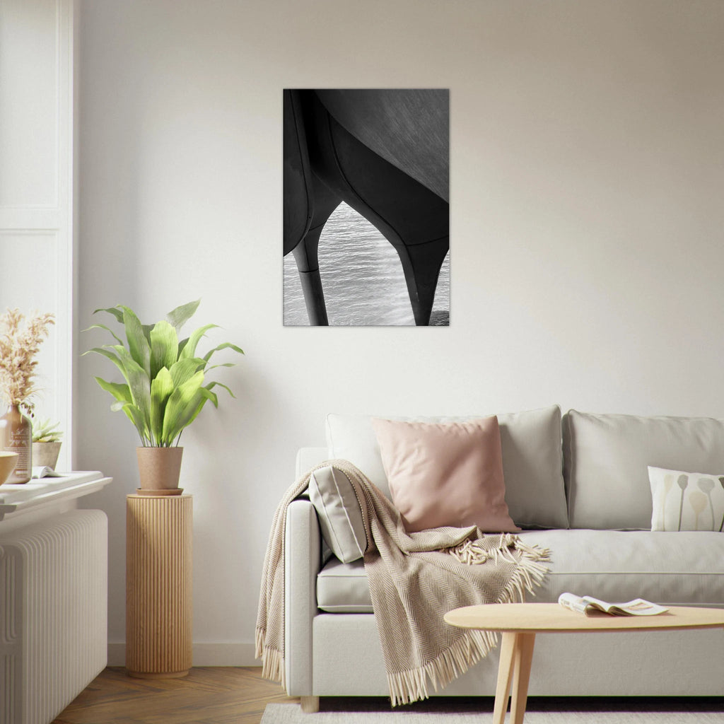 NYC Hudson River Pier abstract canvas print featuring high heels in water, part of the Travel Collection in black and white.