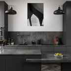 Black and white abstract canvas art print of NYC Hudson River pier with high heels in water, part of the Travel Collection Studio Edition.