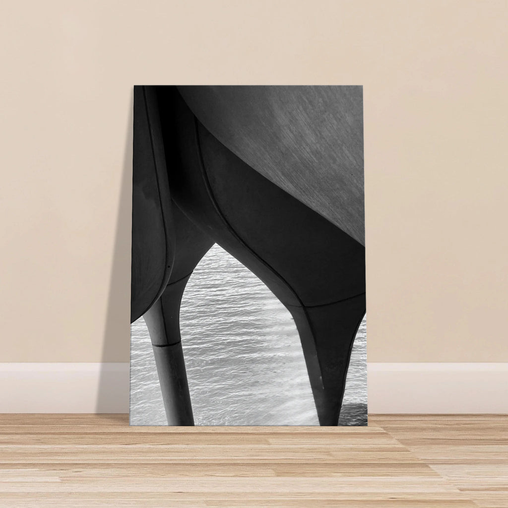 Abstract black and white canvas print of NYC Hudson River pier with high heels in water, from the Travel Collection Studio Edition.