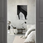 Abstract black and white canvas print of NYC Hudson River Pier with high heels in water, part of the Travel Collection Studio Edition.