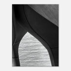 Black and white abstract canvas print of NYC Hudson River pier with high heels in water, part of the Studio Edition Travel Collection.