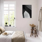 Black and white abstract canvas art of NYC Hudson River pier with high heels in water, part of the Travel Collection studio edition.