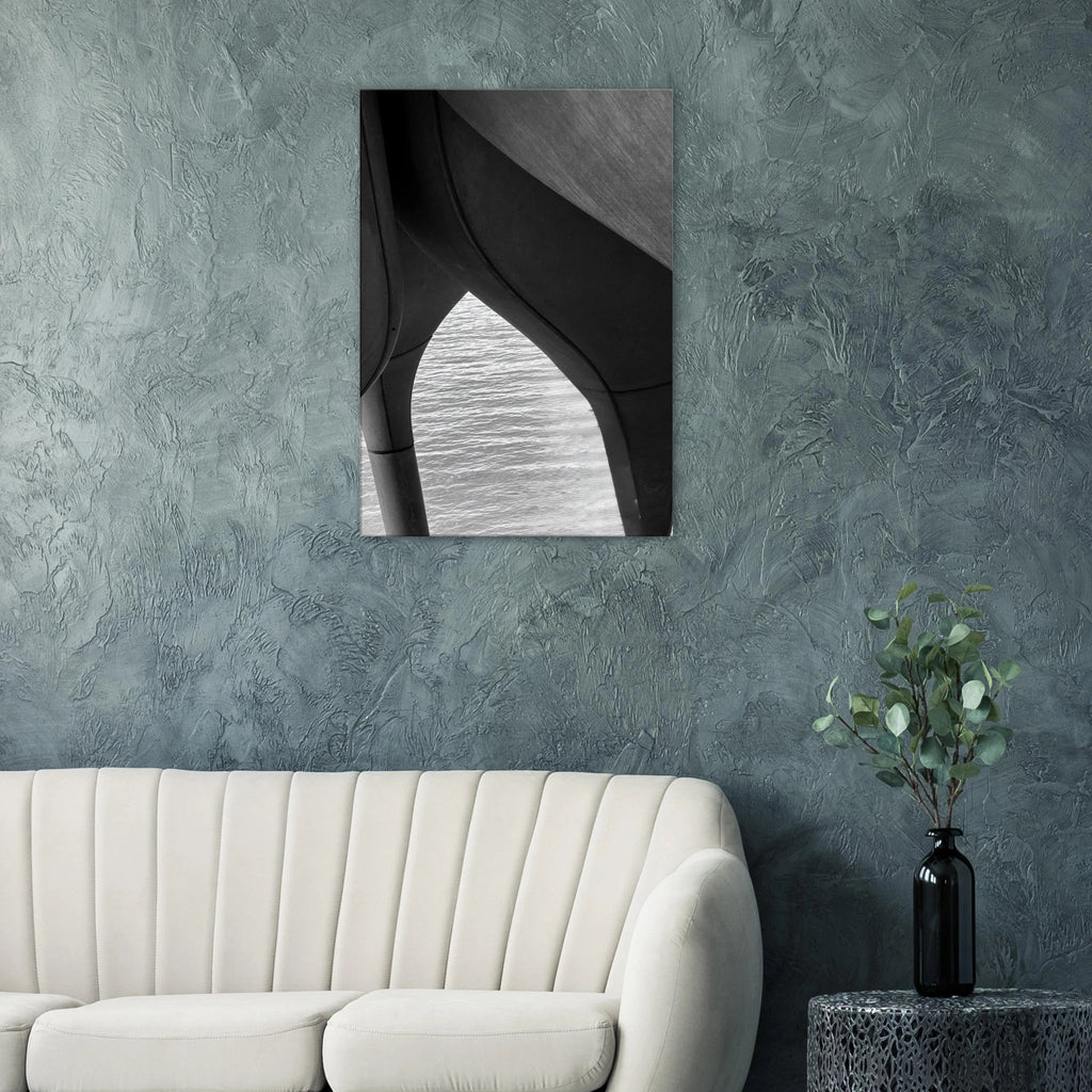 Black and white NYC Hudson River Pier abstract canvas print featuring high heels in water from the Travel Collection.