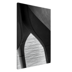 Abstract black and white canvas art print of NYC Hudson River pier with high heels in water, part of the Travel Collection studio edition.