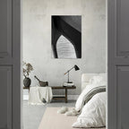 Black and white abstract canvas print of NYC Hudson River Pier with high heels in the water, part of the Studio Edition travel collection.