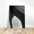 Abstract black and white canvas print of NYC Hudson River Pier with high heels in water, from the Travel Collection studio edition.