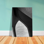 Black and white abstract canvas print of NYC Hudson River pier with high heels in water, from Studio Edition Travel Collection.