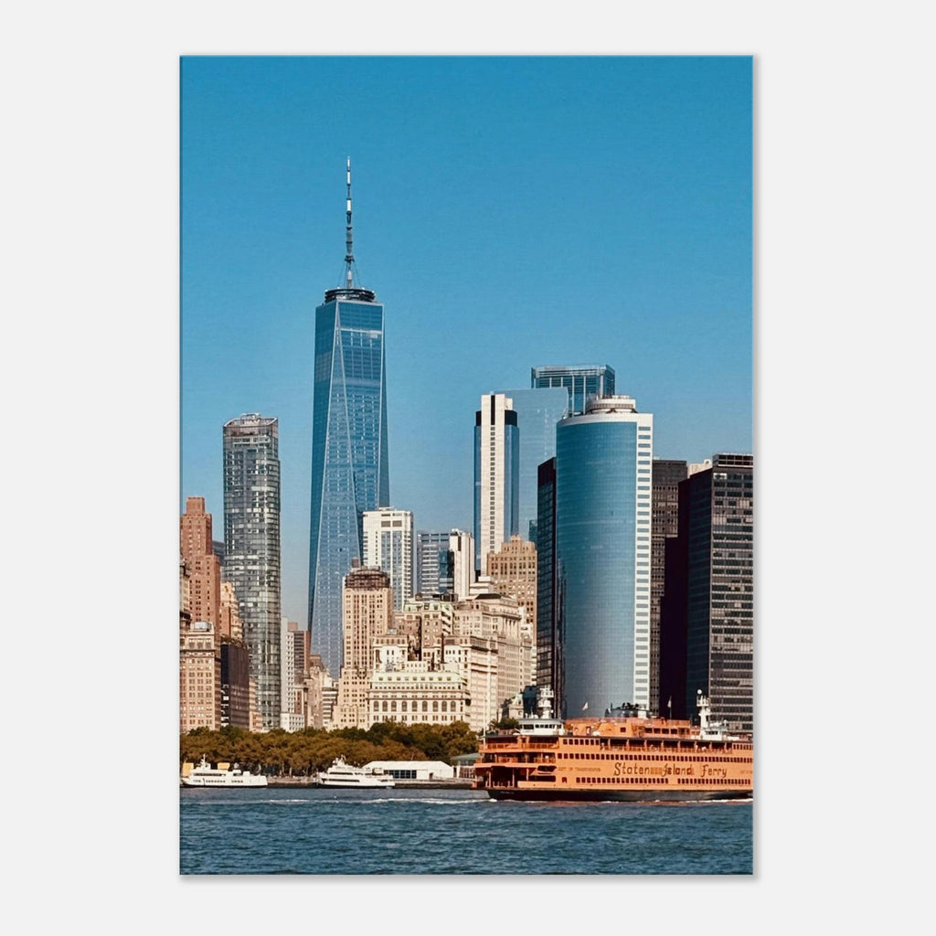NYC Skyline canvas print featuring the World Trade Center and Staten Island Ferry, part of the Studio Edition Travel Collection.
