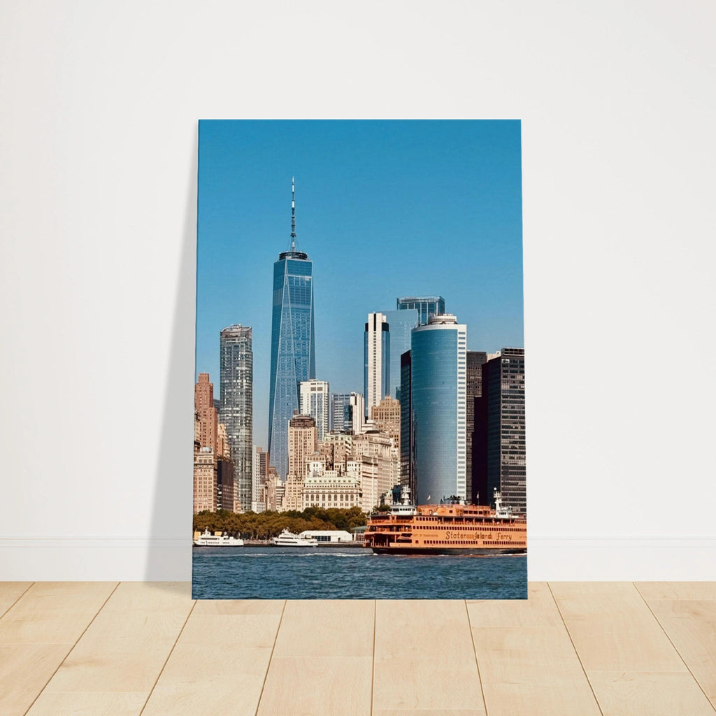 NYC skyline canvas print featuring the World Trade Center and Staten Island Ferry, part of the Studio Edition travel collection.