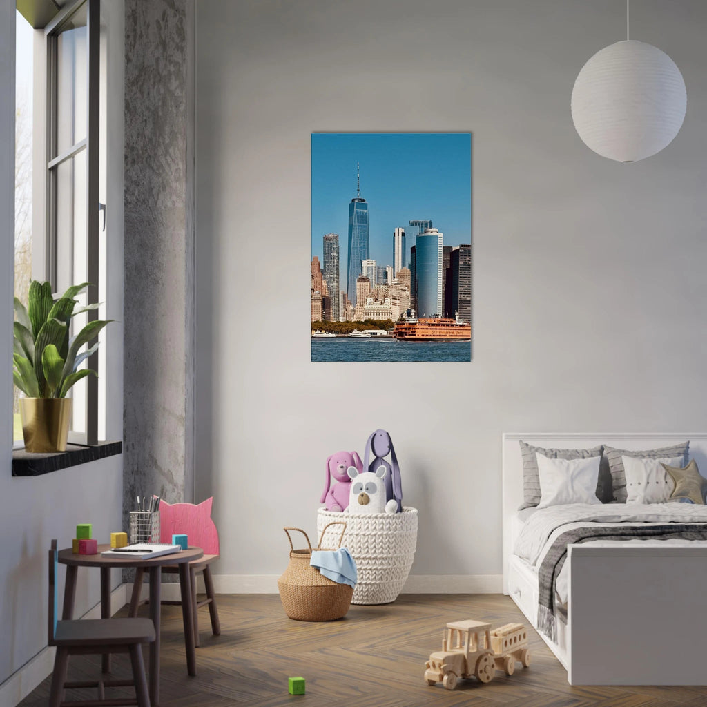 NYC Skyline canvas print featuring the World Trade Center and Staten Island Ferry, from the Travel Collection, Studio Edition.