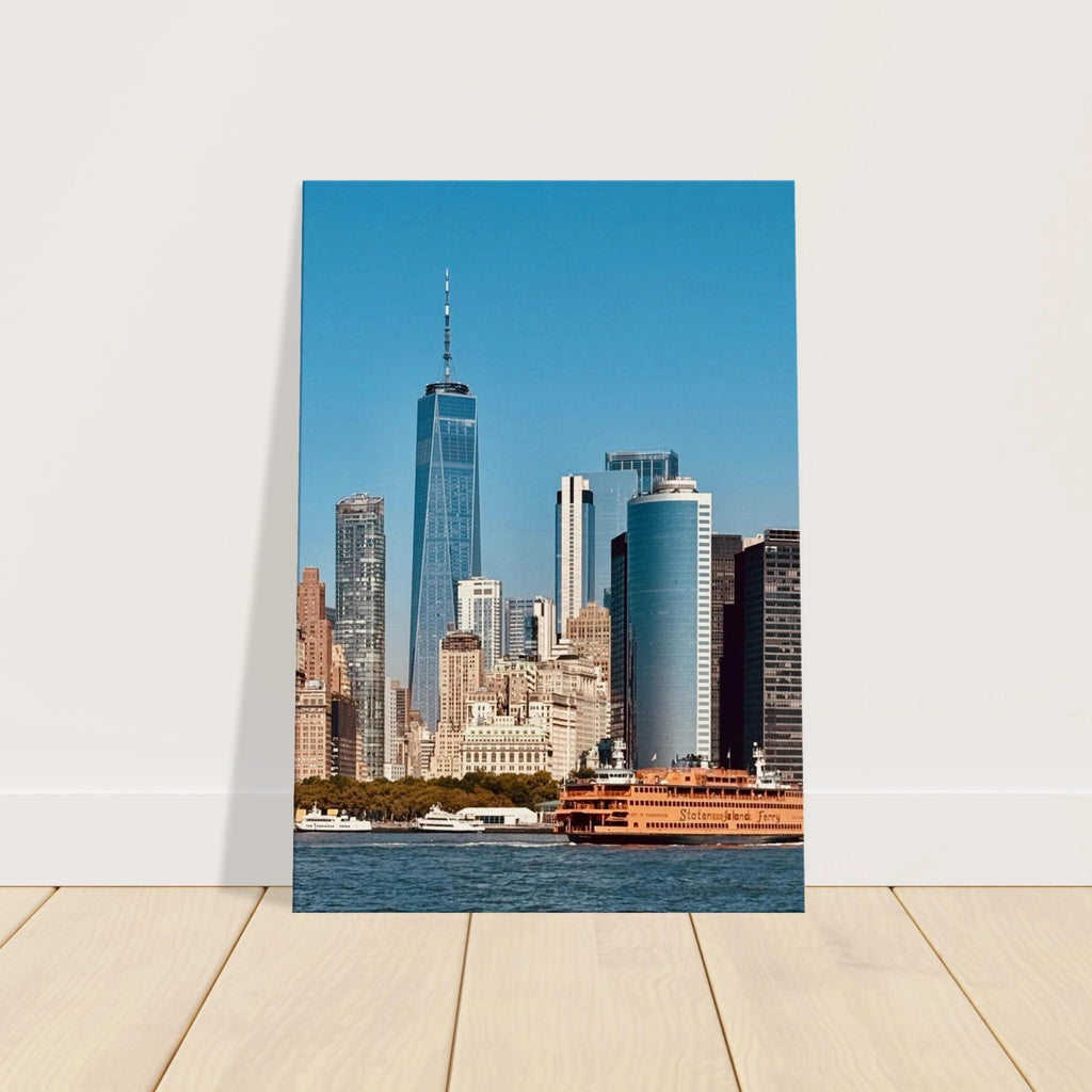 NYC Skyline canvas print featuring the World Trade Center and Staten Island Ferry, part of the Travel Collection, Studio Edition.