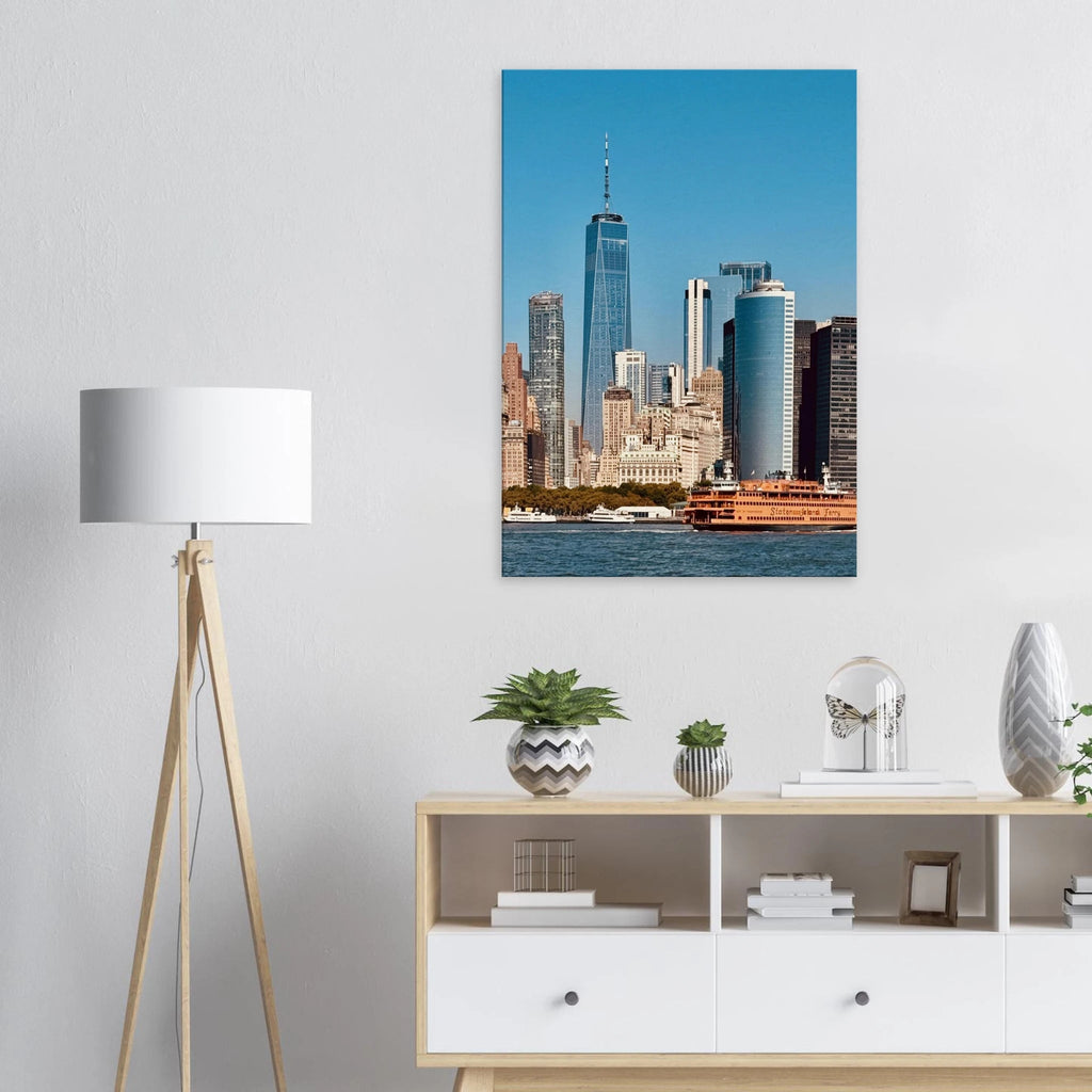 NYC Skyline canvas print featuring the World Trade Center and Staten Island Ferry, part of the Travel Collection studio edition.