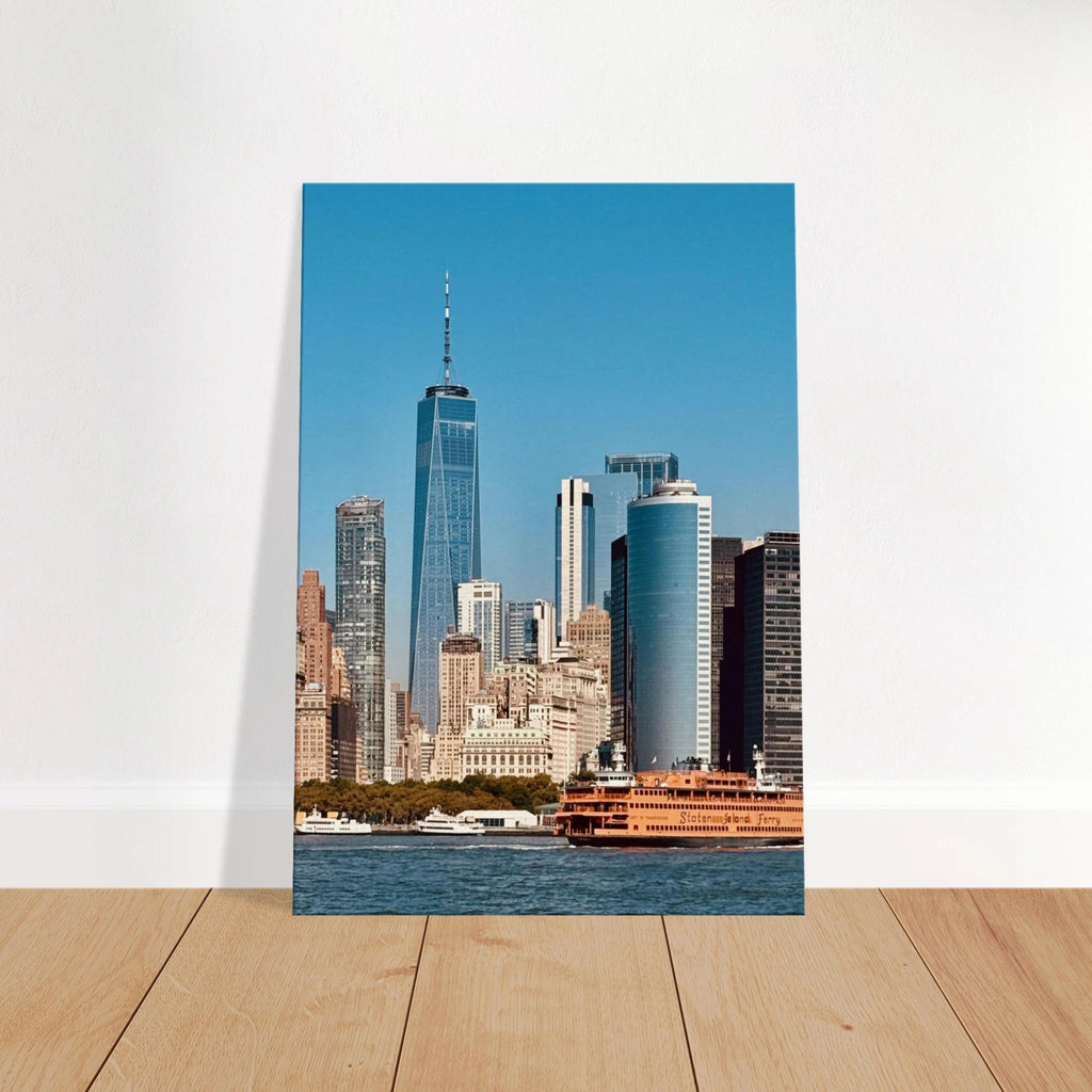 NYC Skyline canvas print featuring the World Trade Center and Staten Island Ferry in a Travel Collection Studio Edition.