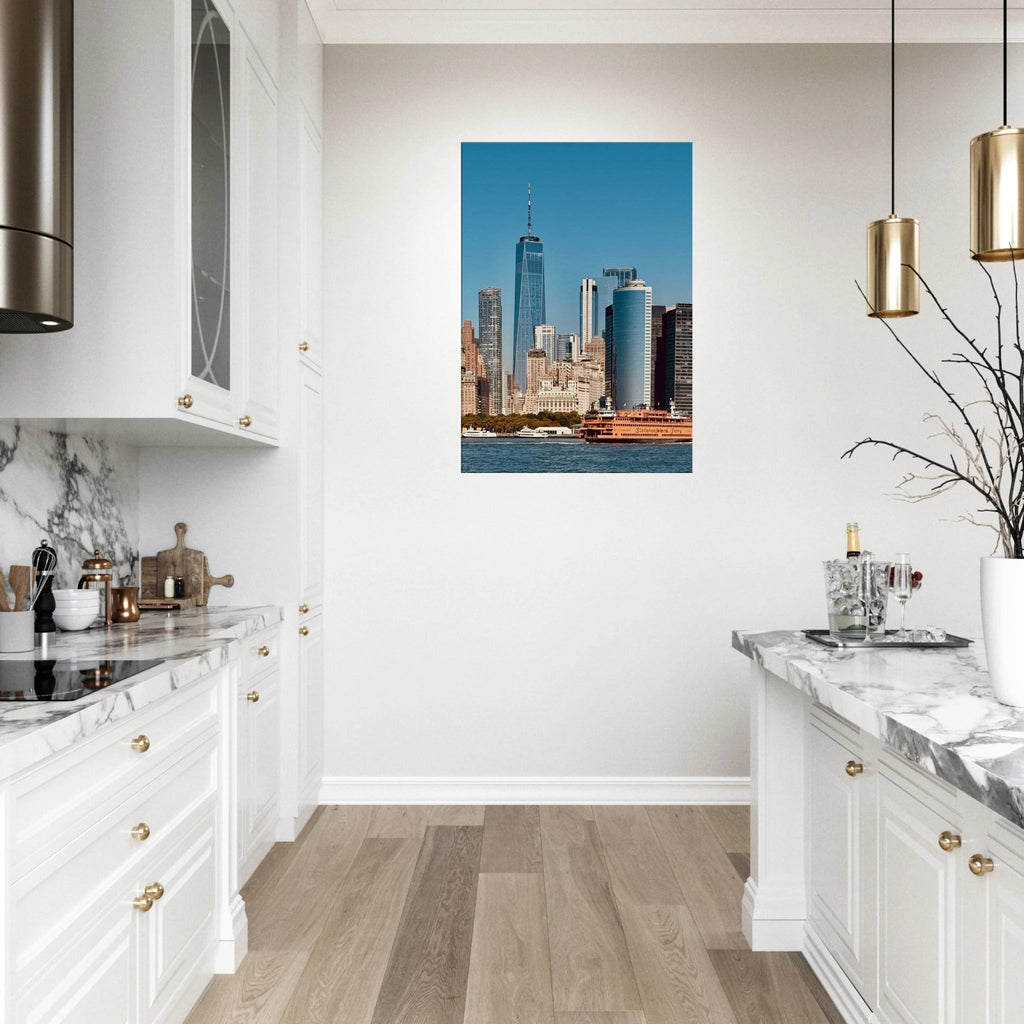 NYC Skyline canvas print featuring the World Trade Center and Staten Island Ferry, part of the Studio Edition travel collection.