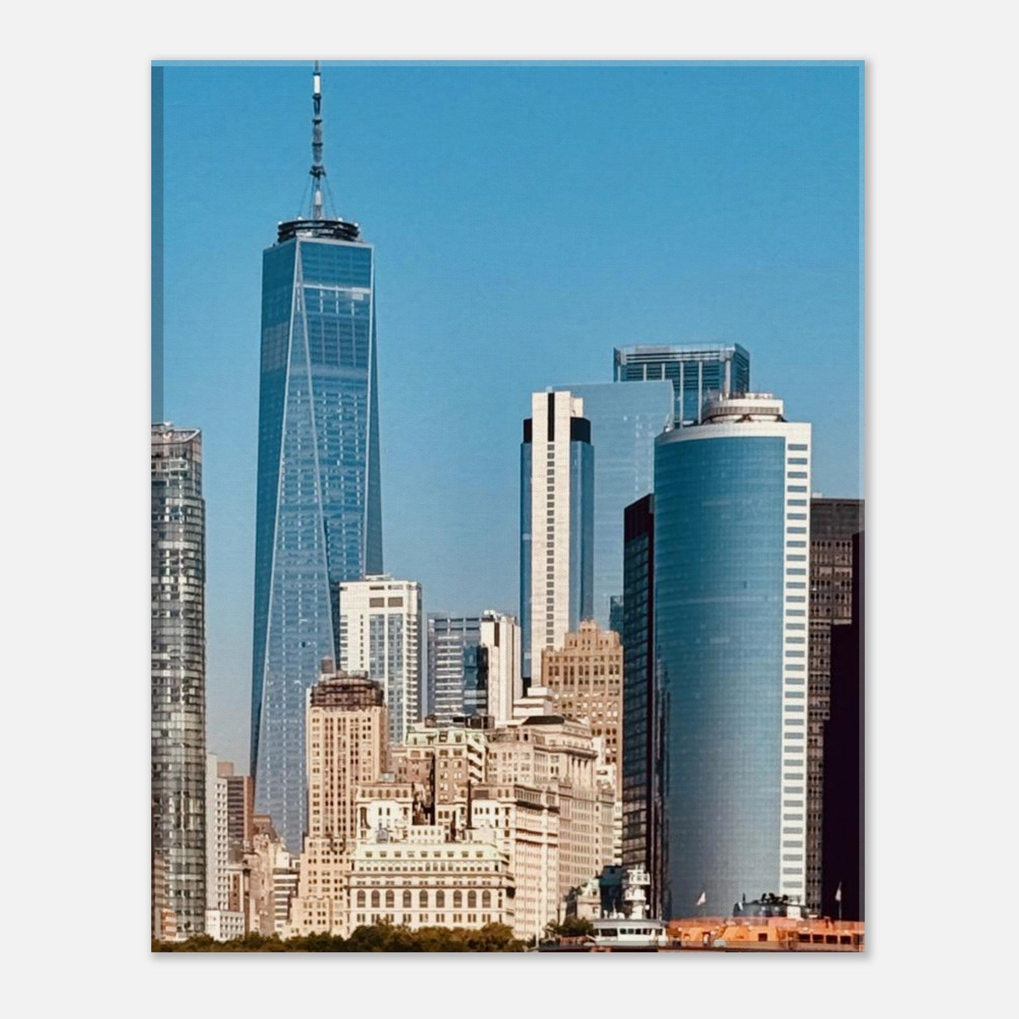 NYC Skyline canvas print featuring the World Trade Center and Staten Island Ferry, part of the Studio Edition Travel Collection.