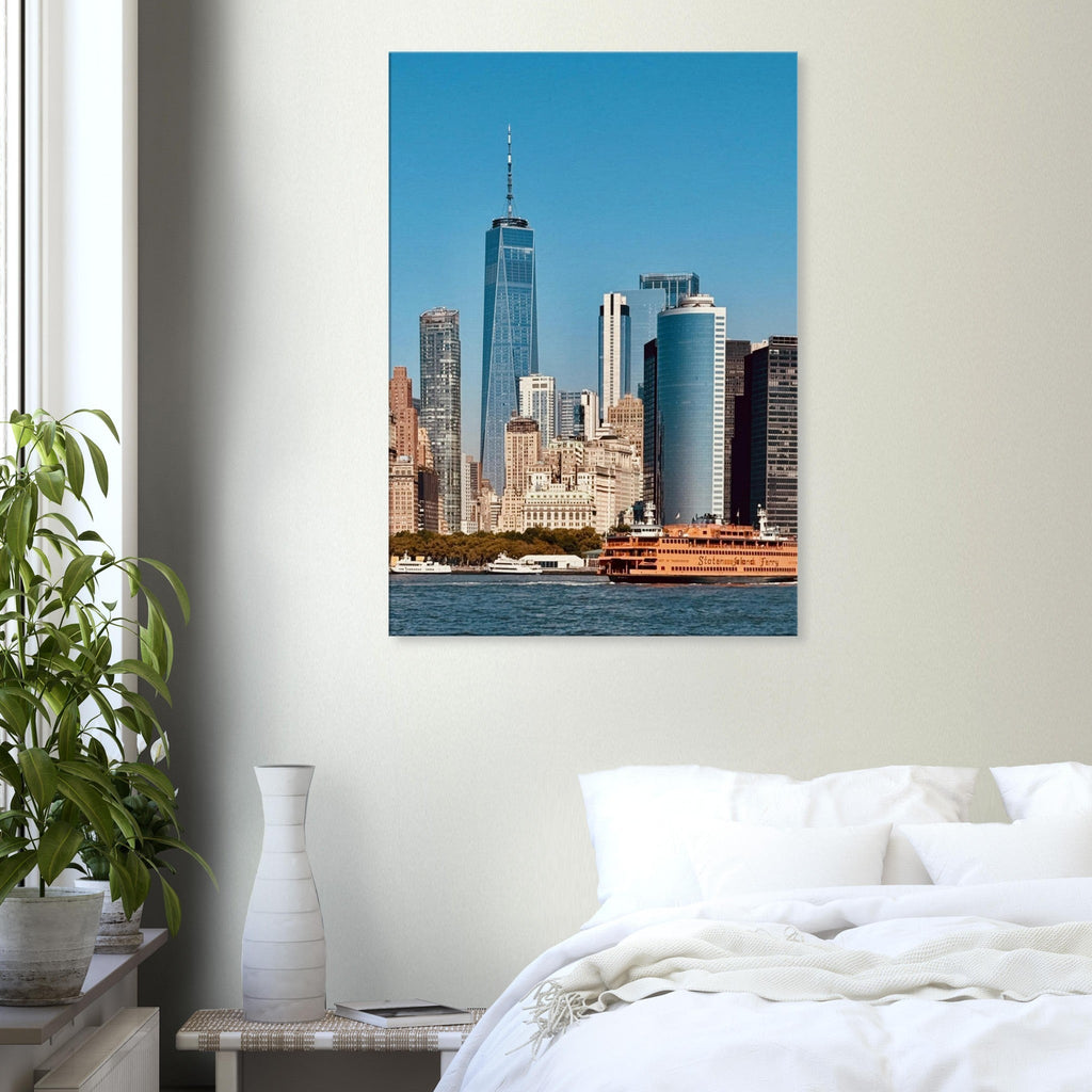 NYC Skyline canvas print featuring the World Trade Center and Staten Island Ferry, in a 20x30 cm studio edition.