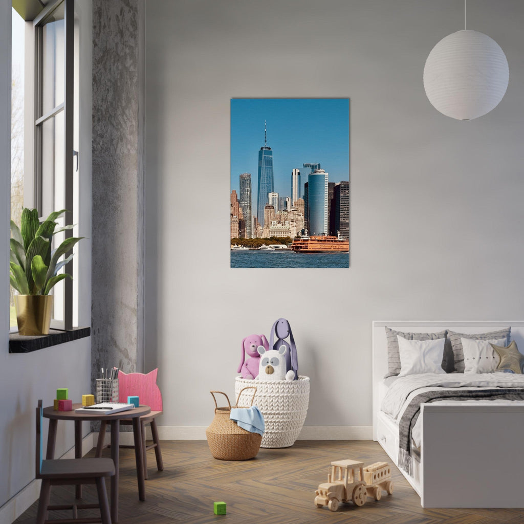 NYC Skyline canvas print featuring the World Trade Center and Staten Island Ferry in the Travel Collection, Studio Edition.