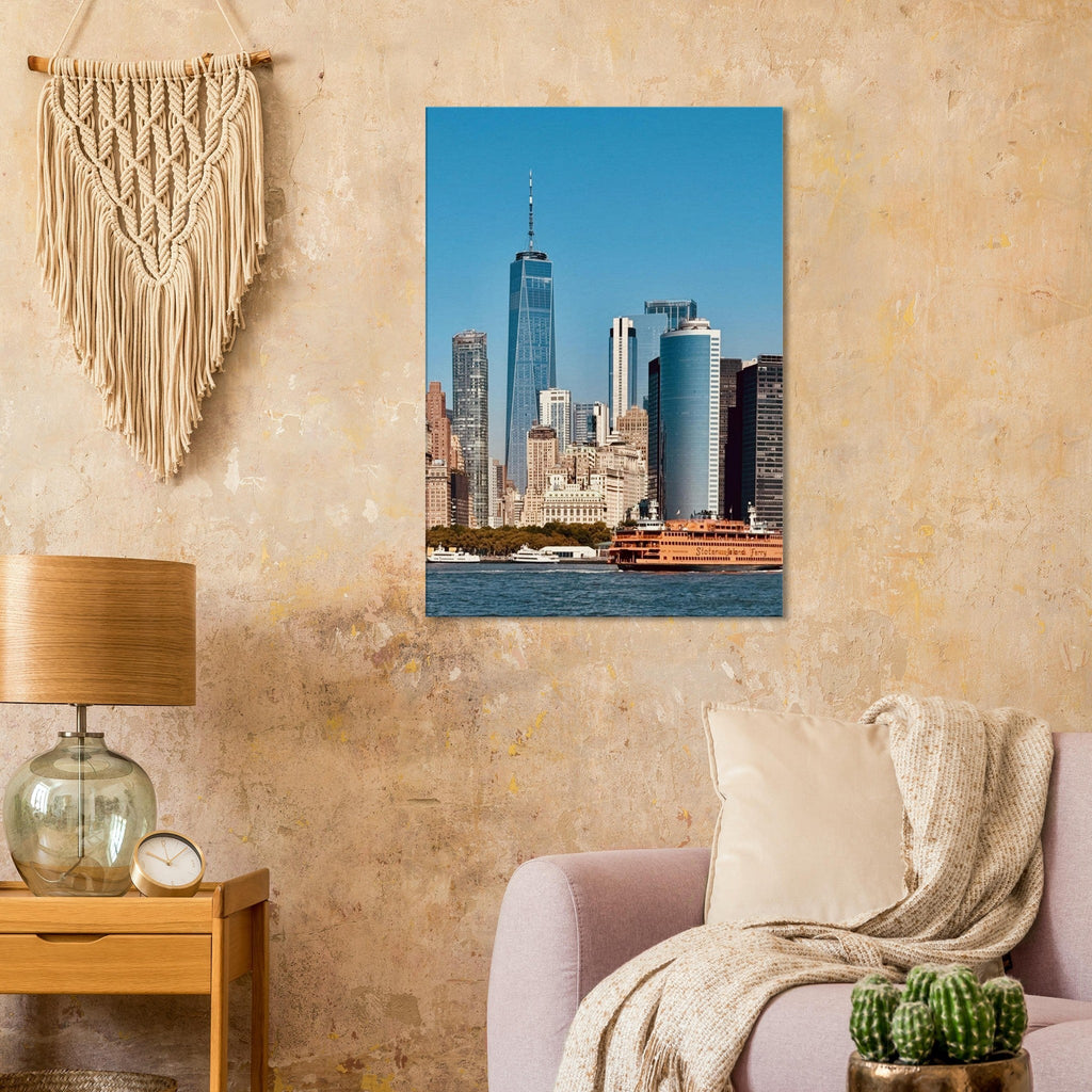 NYC Skyline canvas print featuring the World Trade Center and Staten Island Ferry, part of the Studio Edition Travel Collection.