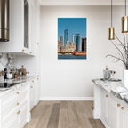 NYC skyline canvas print featuring the World Trade Center and Staten Island Ferry, Studio Edition, printed on high-quality canvas material.