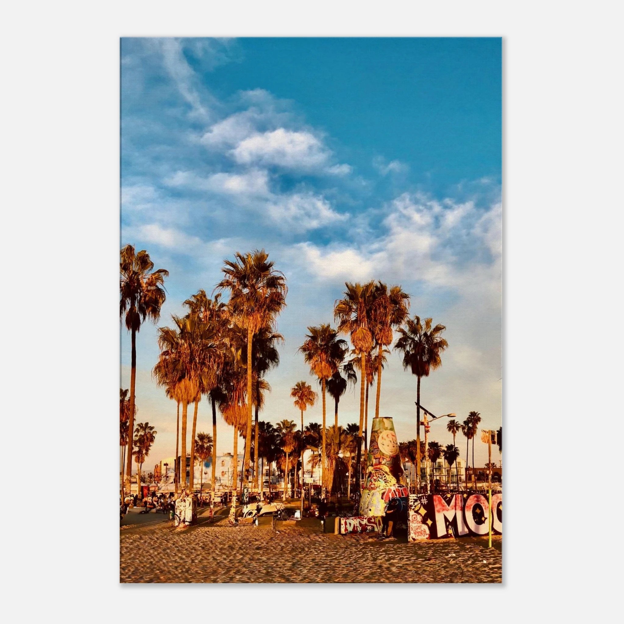 Venice Beach canvas print featuring edgy palm trees oasis with graffiti design, California-themed artwork by My Store.