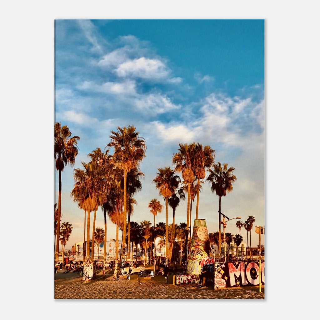 SoCal Beach canvas print featuring palm trees and graffiti-inspired California wall art on durable print material, 20x30 cm.