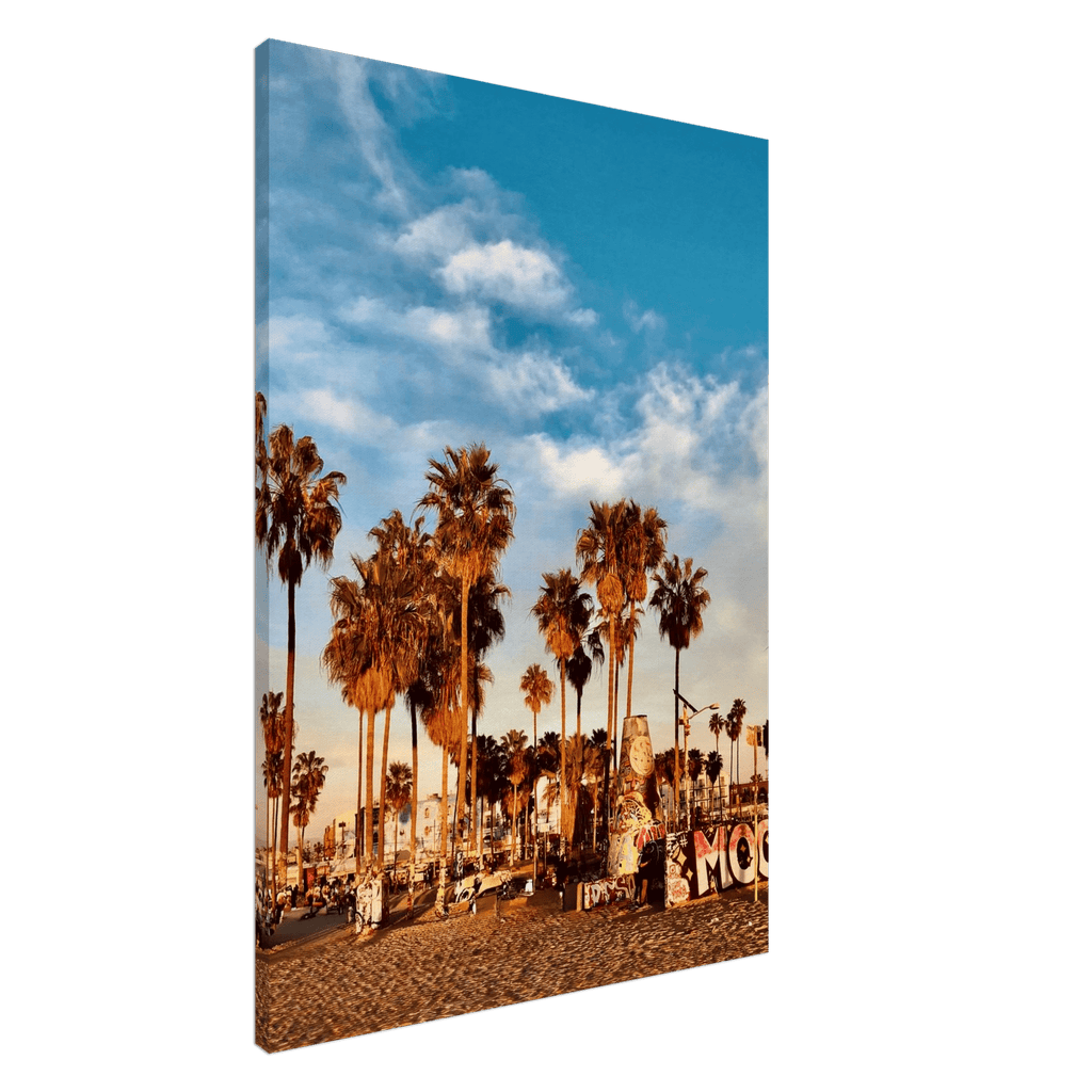 SoCal Beach canvas print featuring edgy palm trees and graffiti design, California-themed Studio Edition art on print material.