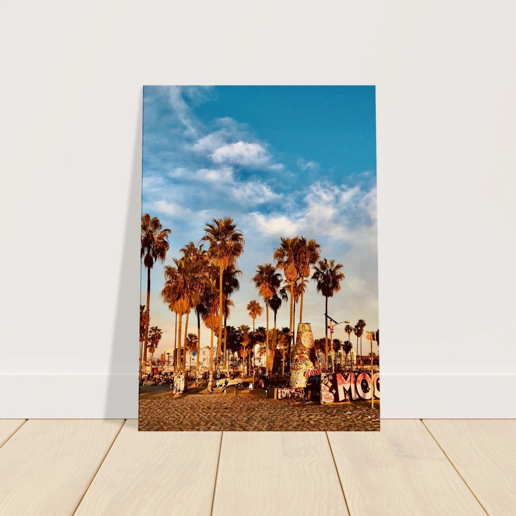 SoCal Beach Canvas Print featuring edgy palm trees and graffiti design, California-themed studio edition artwork.