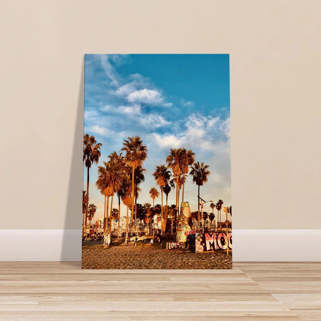 SoCal Beach Canvas Print featuring edgy palm trees, graffiti design, California beach scene, Studio Edition, 20x30cm print material