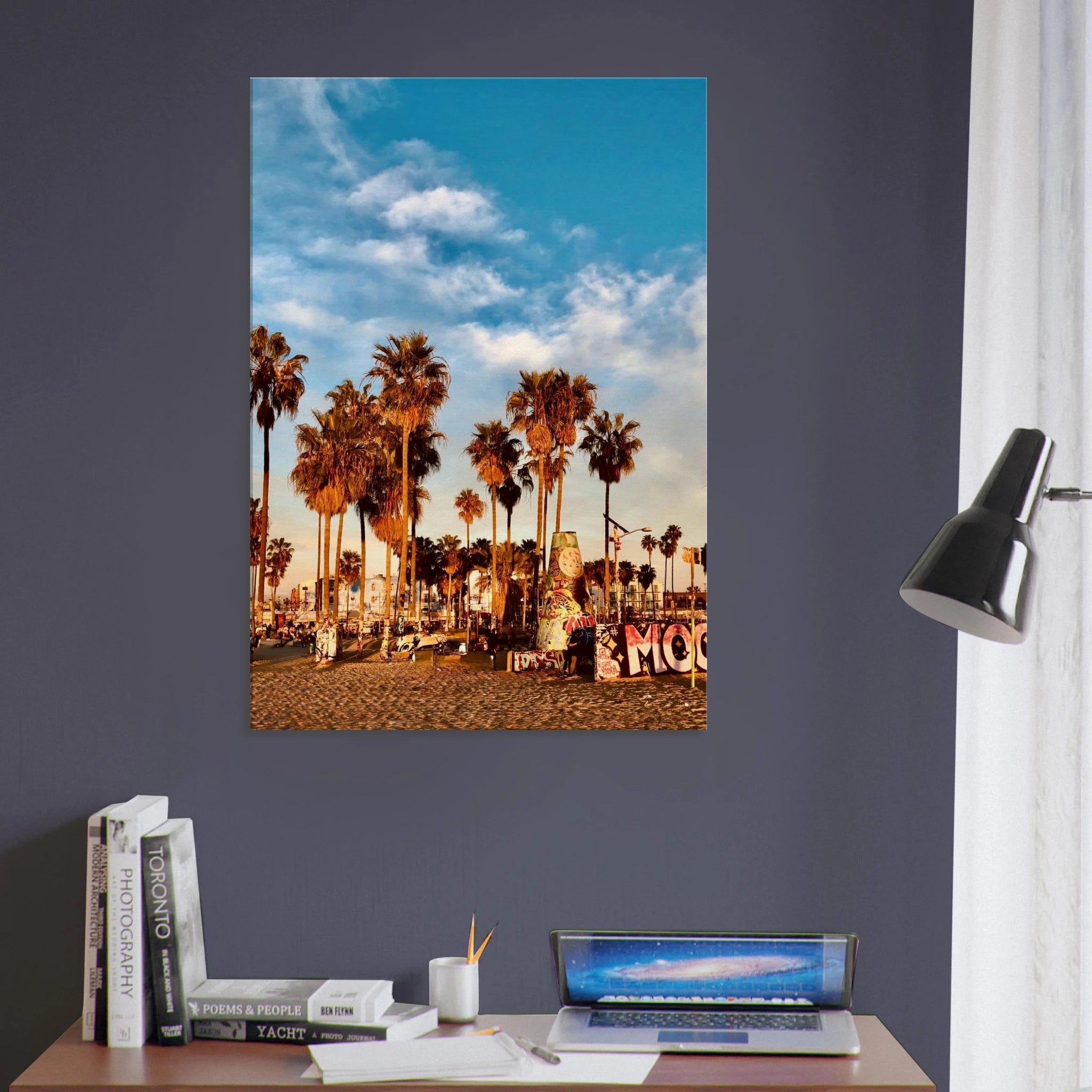 SoCal Beach canvas print featuring edgy palm trees and graffiti design, California-themed Studio Edition wall art.