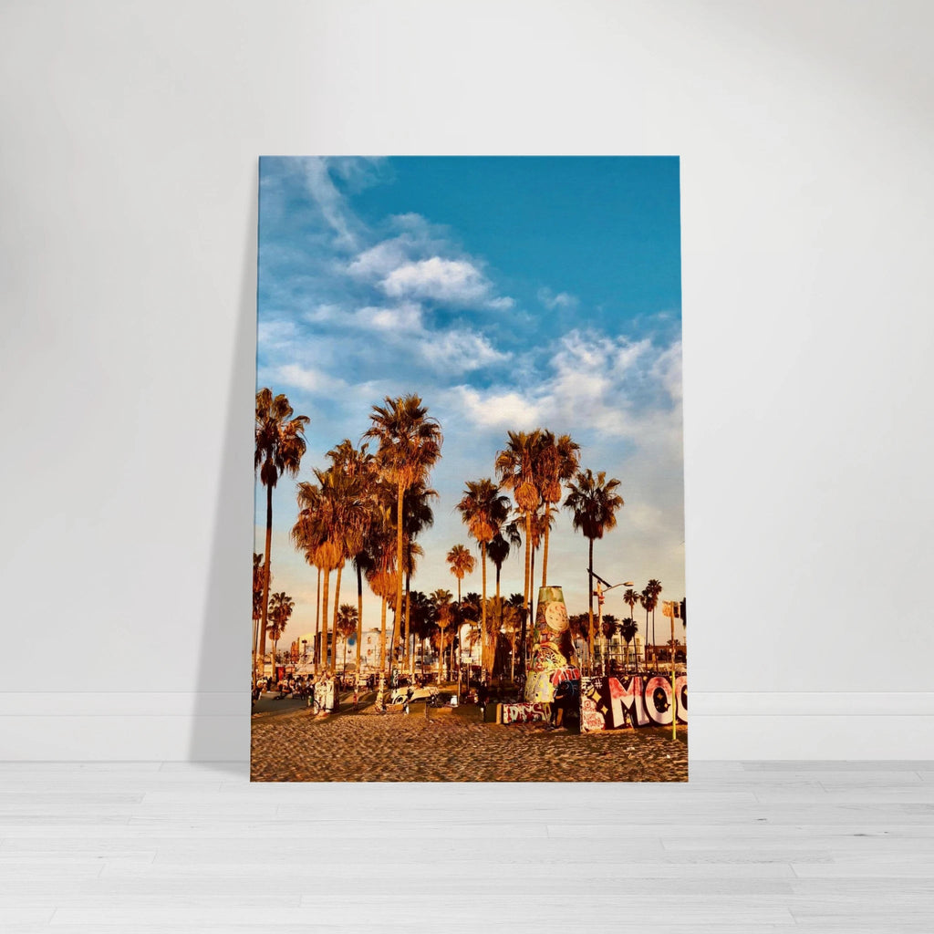 Canvas print featuring edgy palm trees and graffiti design, California beach oasis scene, Studio Edition by My Store.