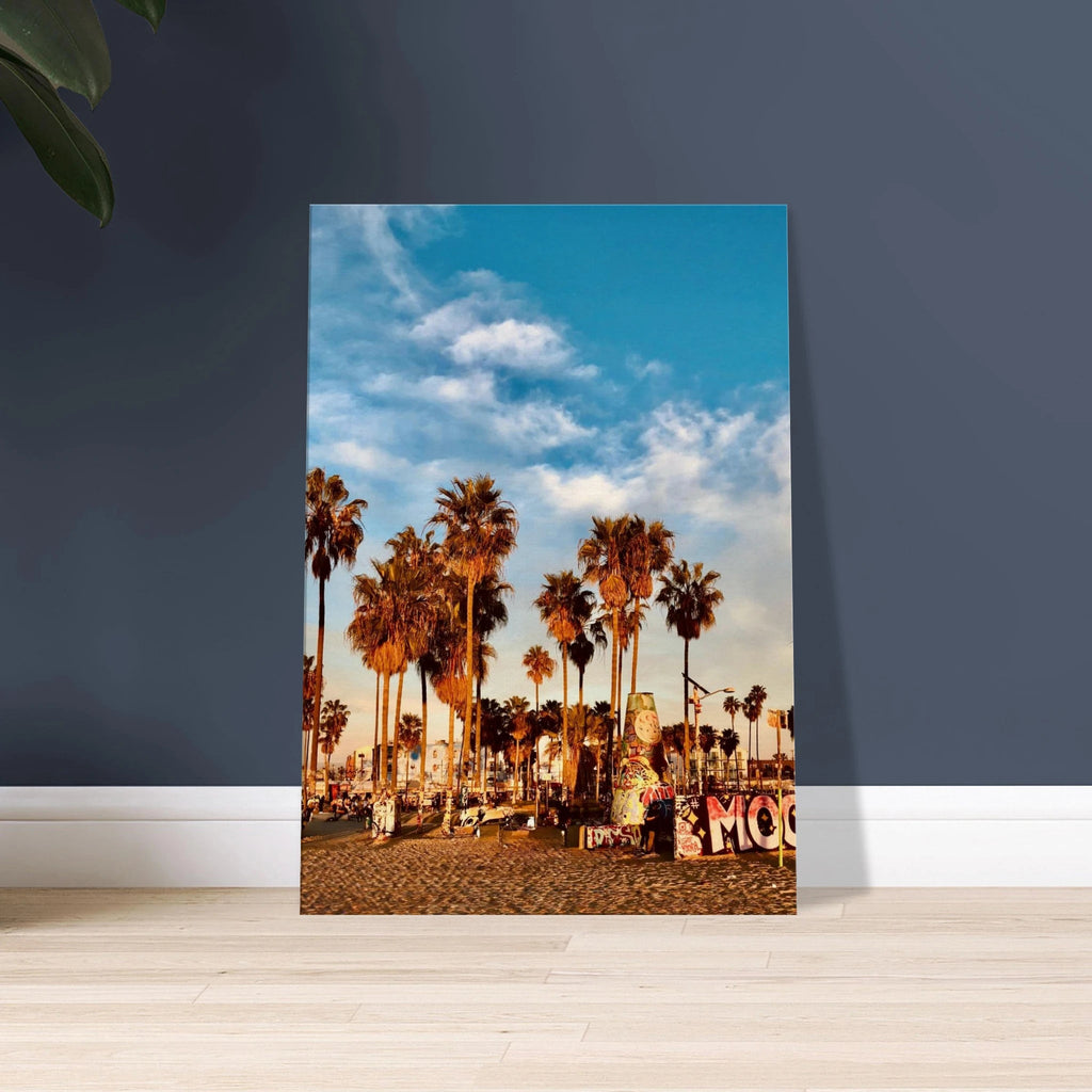 SoCal Beach canvas print featuring edgy palm trees oasis with graffiti design, California-themed artwork on high-quality print material.