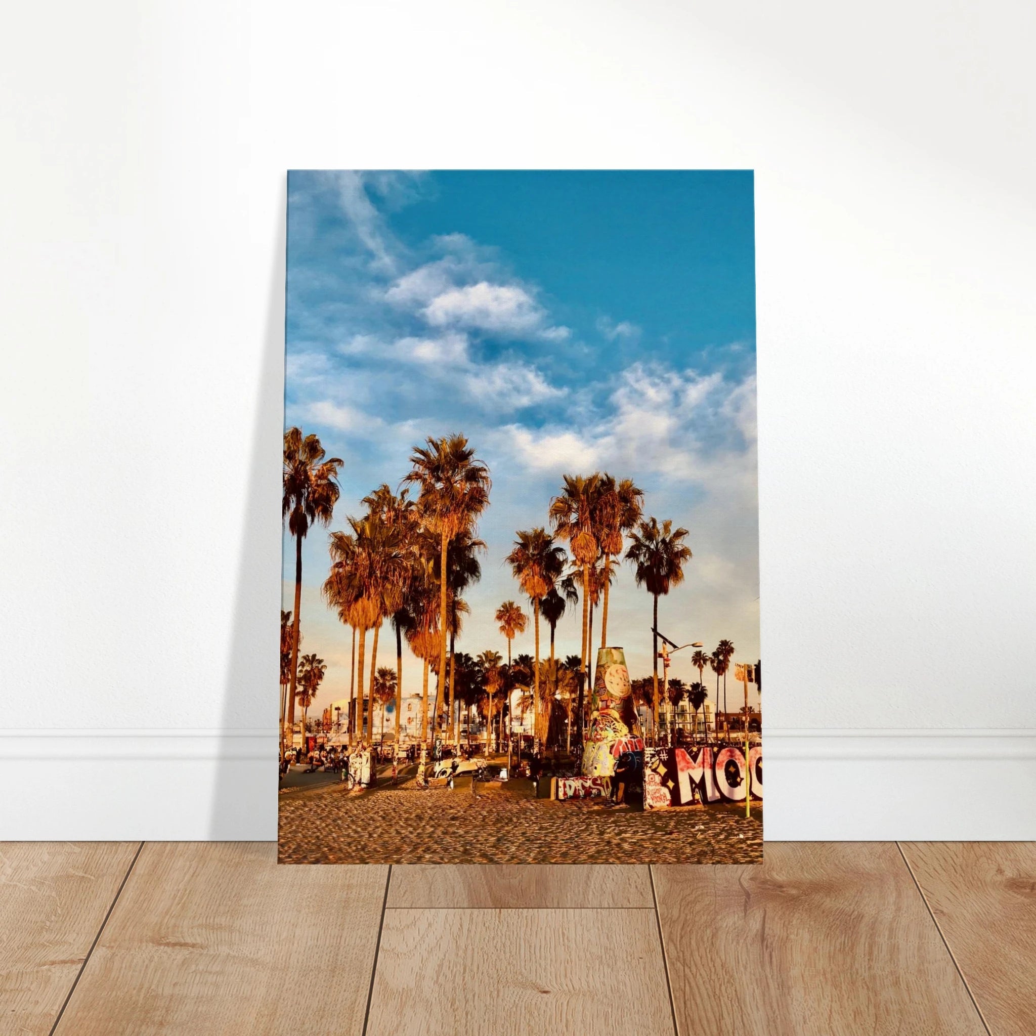 SoCal Beach Canvas Print by My Store showing edgy palm trees oasis with graffiti design, California-themed studio edition artwork.