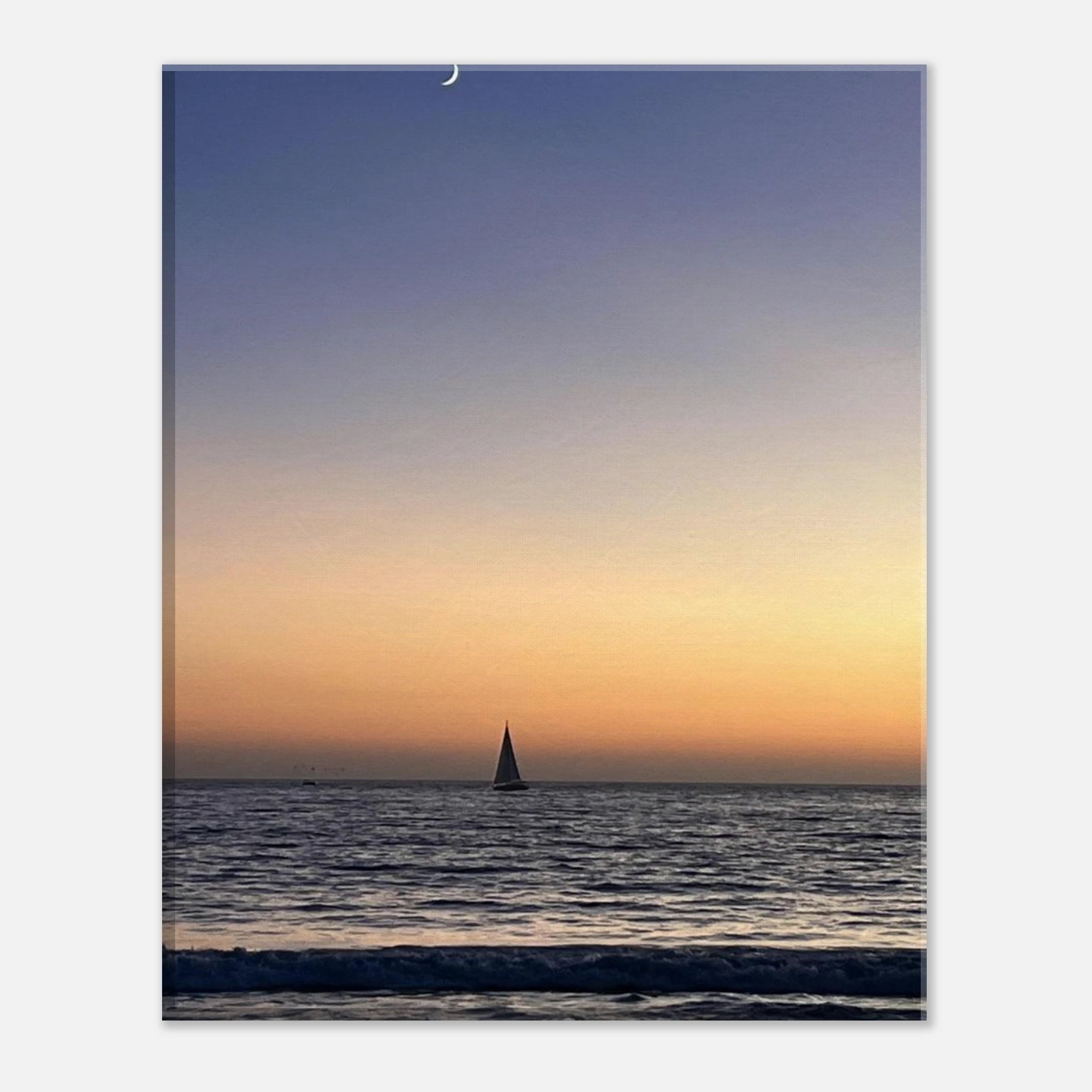 SoCal Fall Sunset canvas print by My Store featuring a vibrant sunset and new moon over California, studio edition, 20x30 cm.