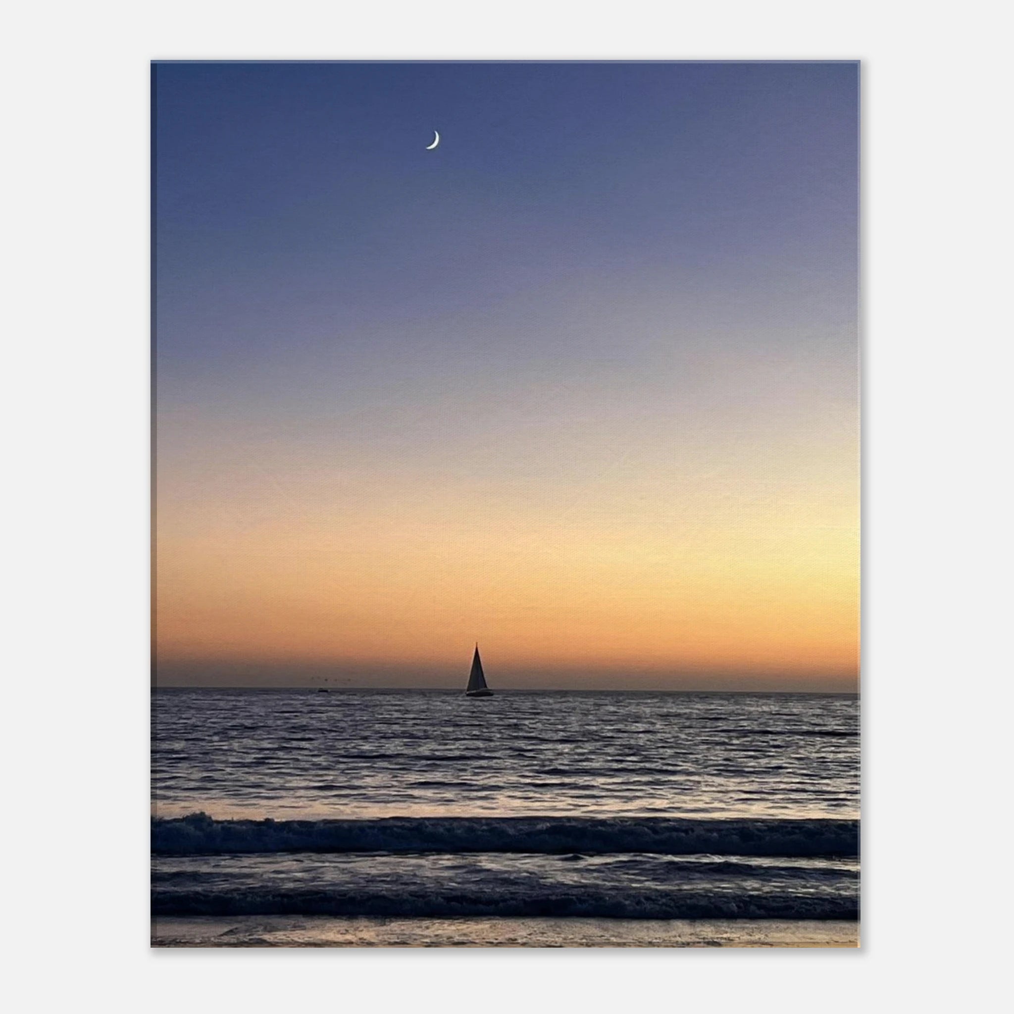 Venice California sunset canvas print featuring a new moon and magical vibes, showcasing vibrant fall sunset colors.