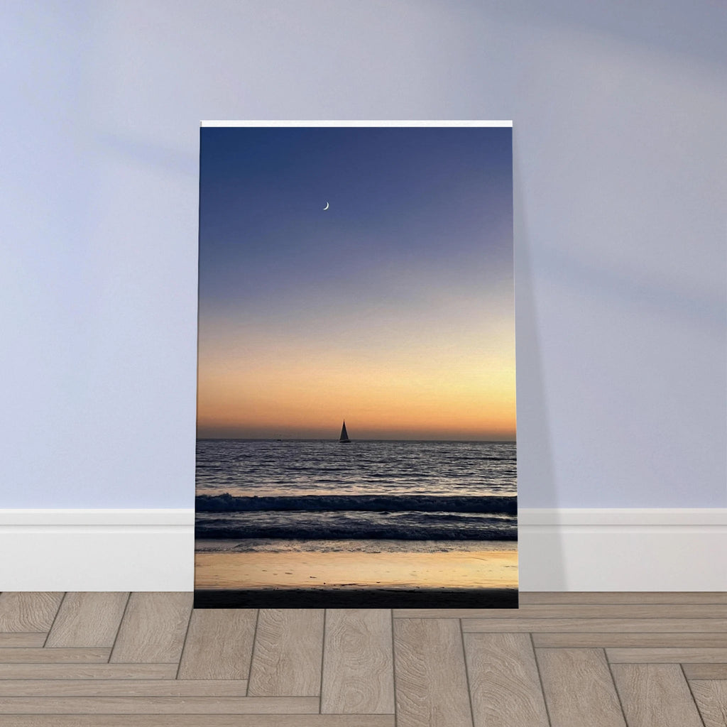 California canvas print showcasing a SoCal fall sunset with a new moon, featuring vibrant colors and a scenic landscape.