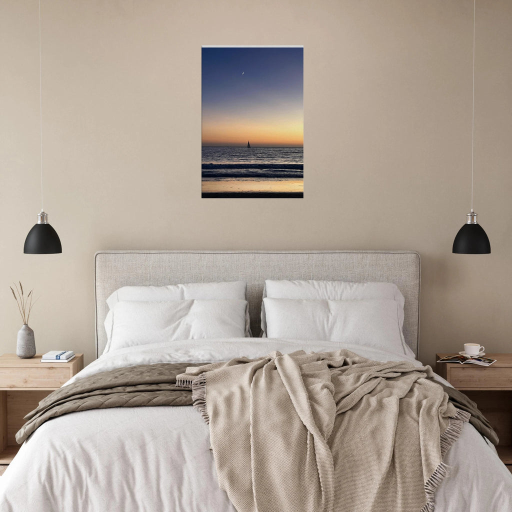 California canvas print featuring a fall sunset with a new moon, showcasing vibrant colors and artistic detail in a 20x30 cm size.