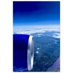 Aluminum print of a cross-Atlantic airplane turbine view, part of the Travel Collection, Studio Edition, showcasing detailed aviation artwork.