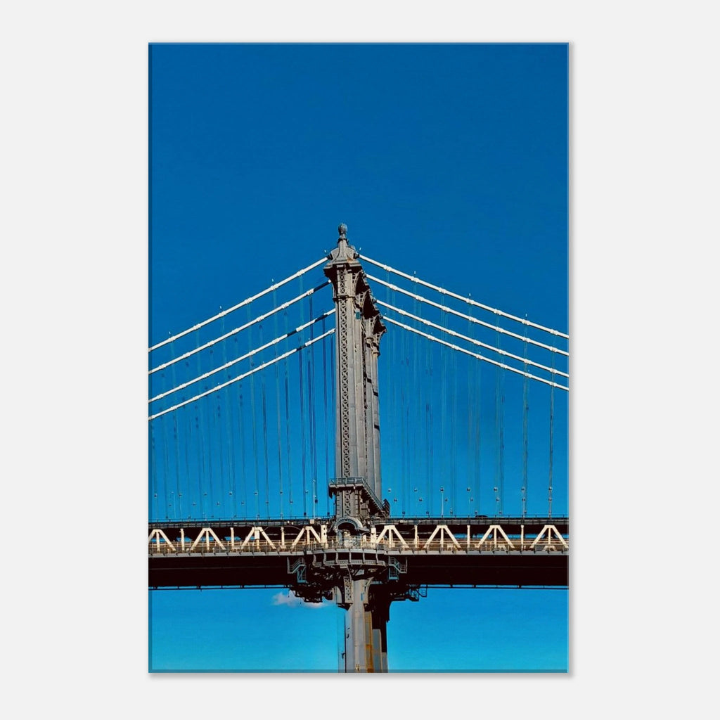 Sunny Winter Day canvas print featuring Manhattan Bridge in NYC, vibrant travel-inspired artwork for home decor.
