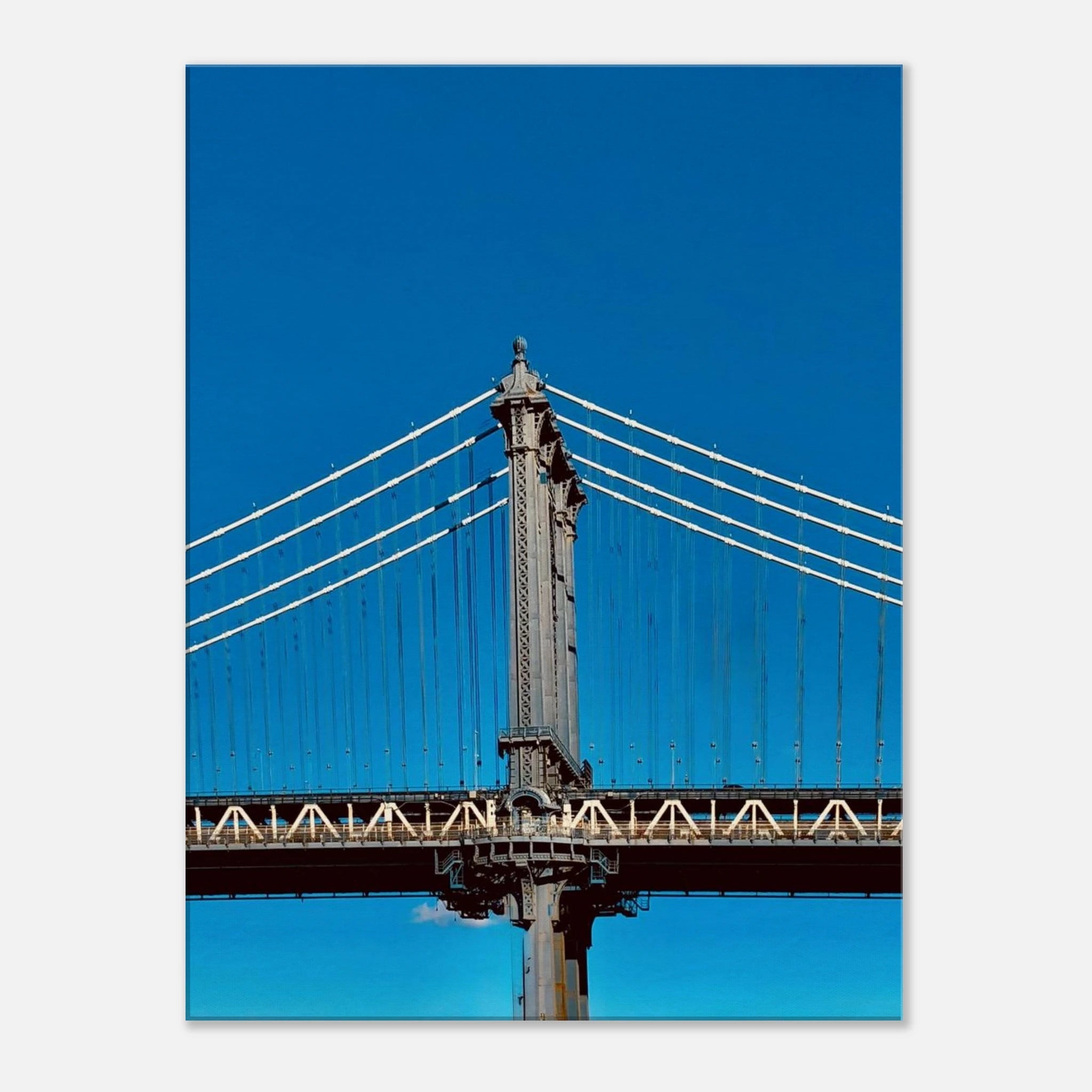 Sunny winter day canvas print of Manhattan Bridge in NYC, featuring vibrant cityscape for home decor from My Store's travel collection.