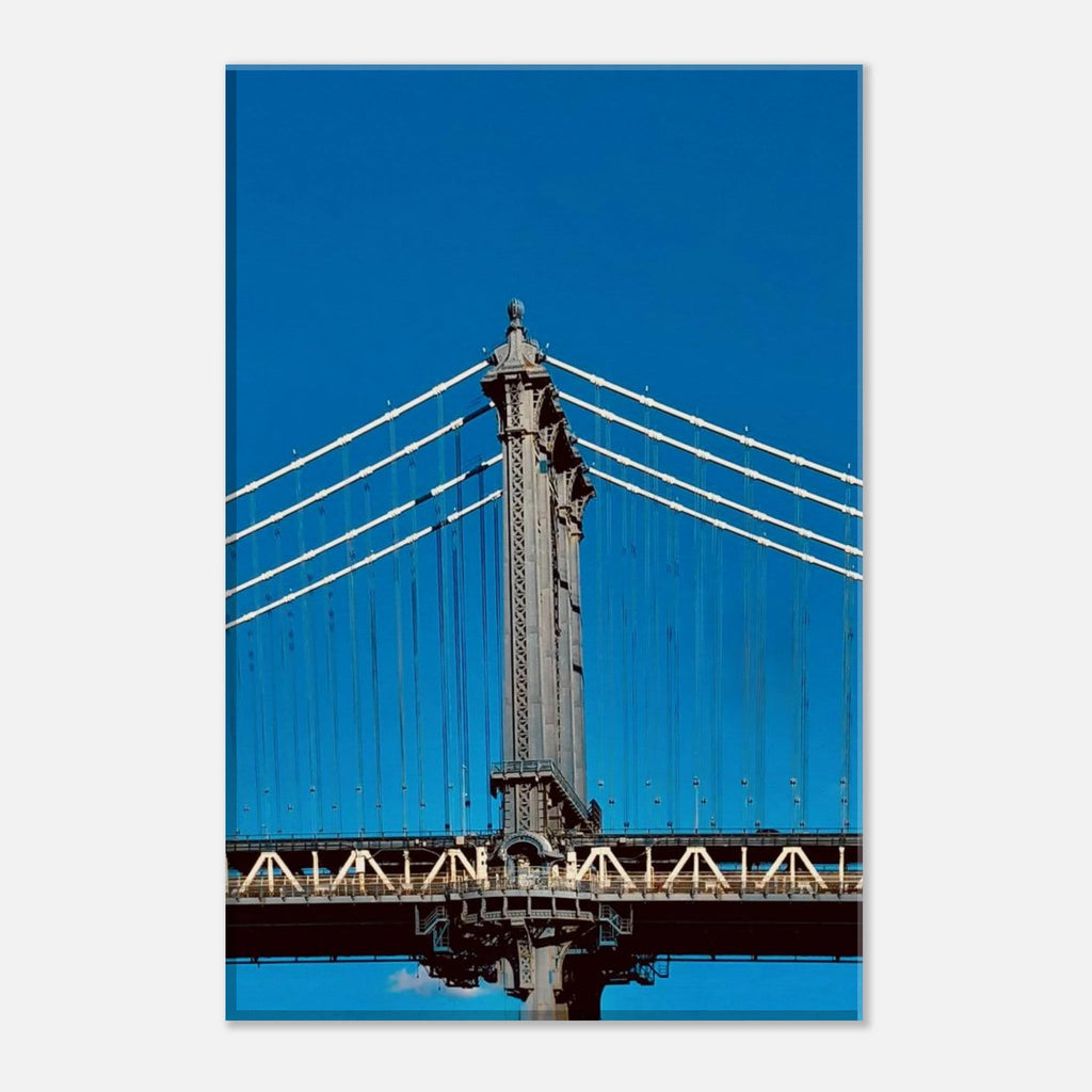 Sunny winter day canvas print of Manhattan Bridge NYC art from the Travel Collection, Studio Edition, featuring vibrant cityscape imagery.